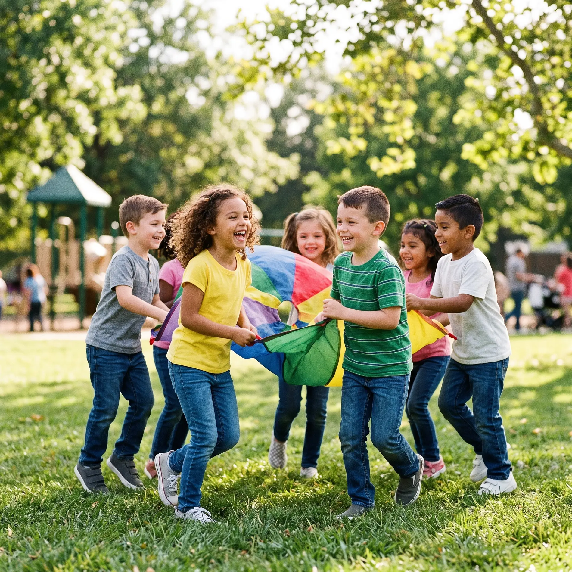 Group of children playing outside together