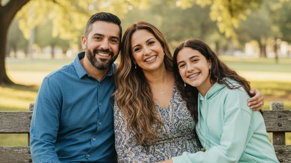 Parents outdoors with their teenage daughter